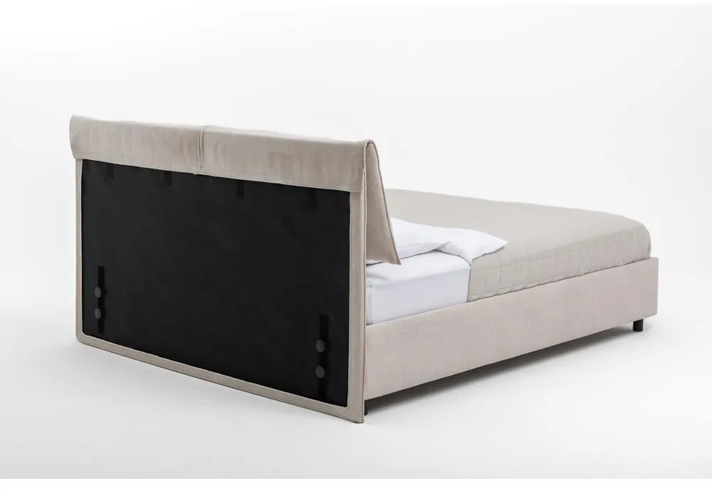 Béžová čalúnená dvojlôžková posteľ s úložným priestorom s roštom 180x200 cm Myra Pillow – Bonami Selection