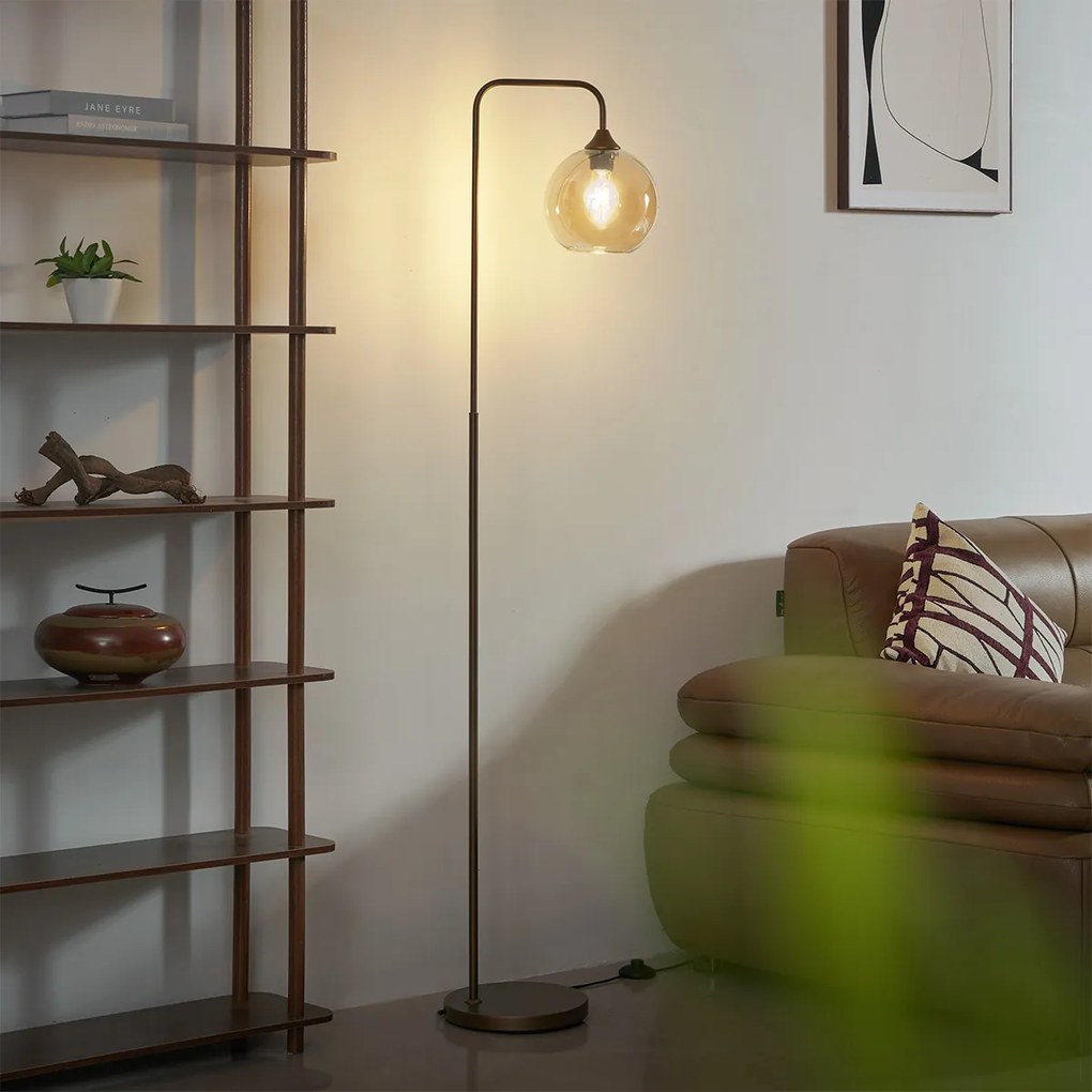 Stojacia lampa Art Deco tmavý bronz s jantárovým sklom - Sandra