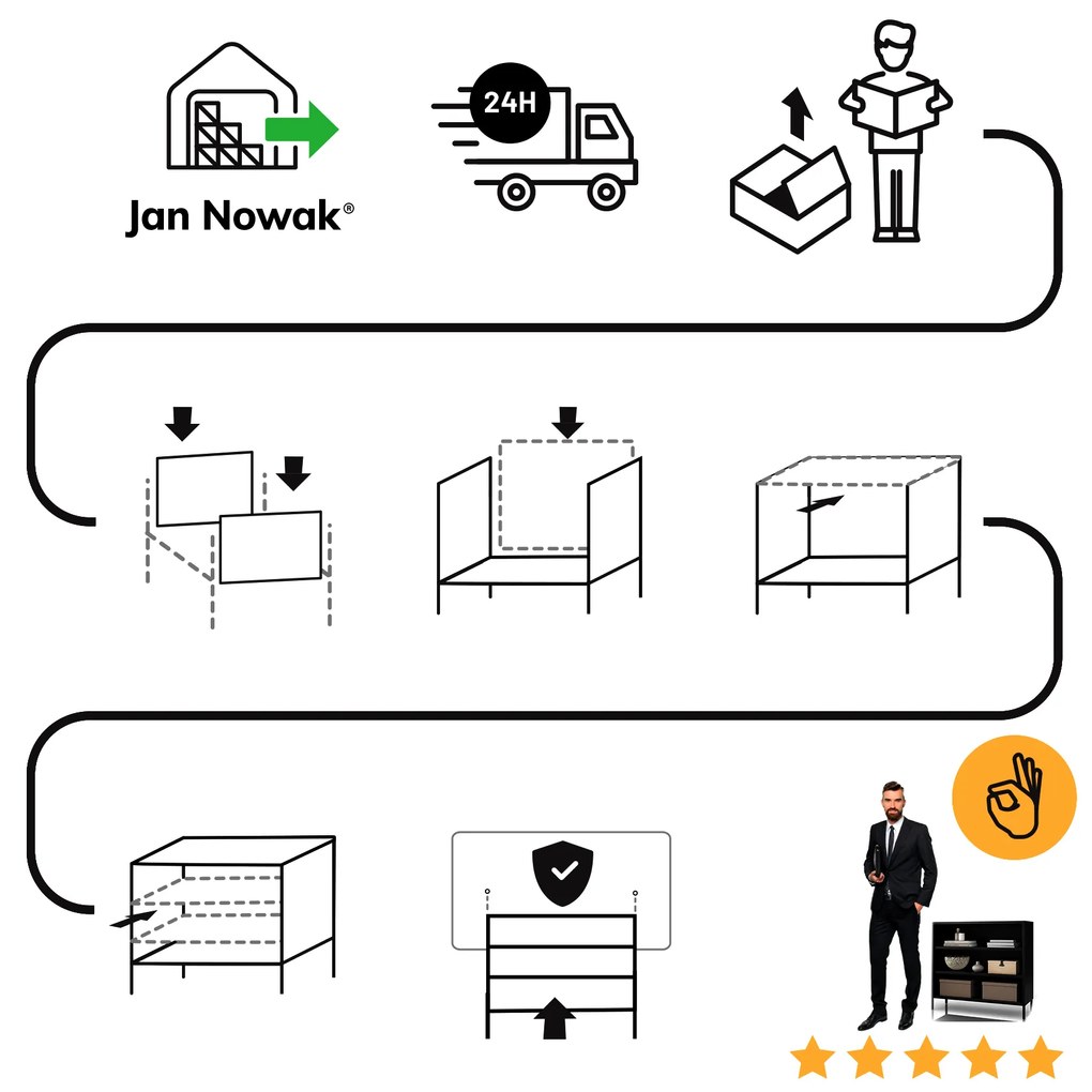 Čierny kovový regál s policami LUCA Modern 1000 x 900 x 350 mm