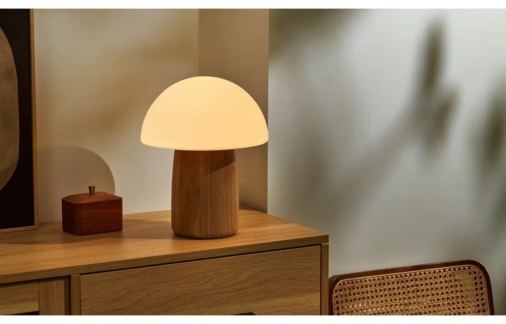 Stmievateľná stolová lampa v prírodnej farbe so skleneným tienidlom (výška 32 cm) Alice - Gingko