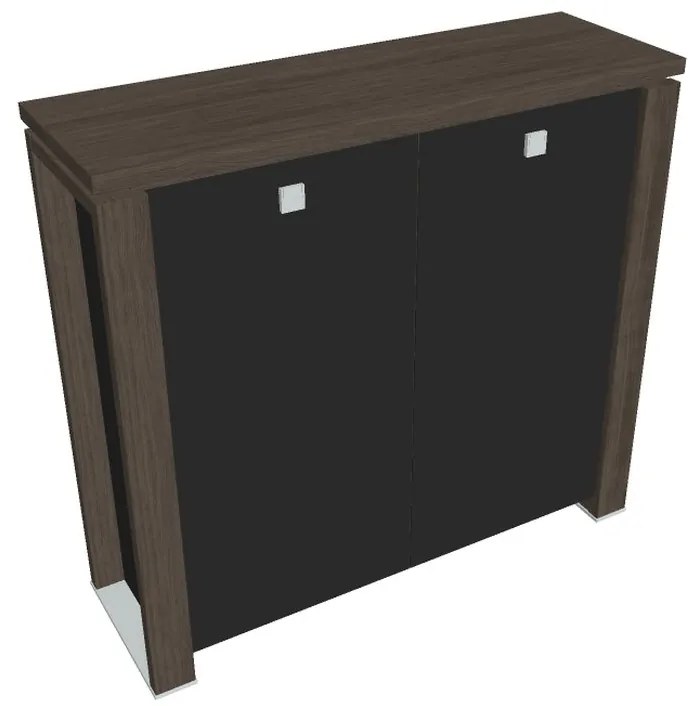 Stredná skriňa Verno+ S 140 x 46 x 130 cm, sklenené dvere, dub antracit / čierna