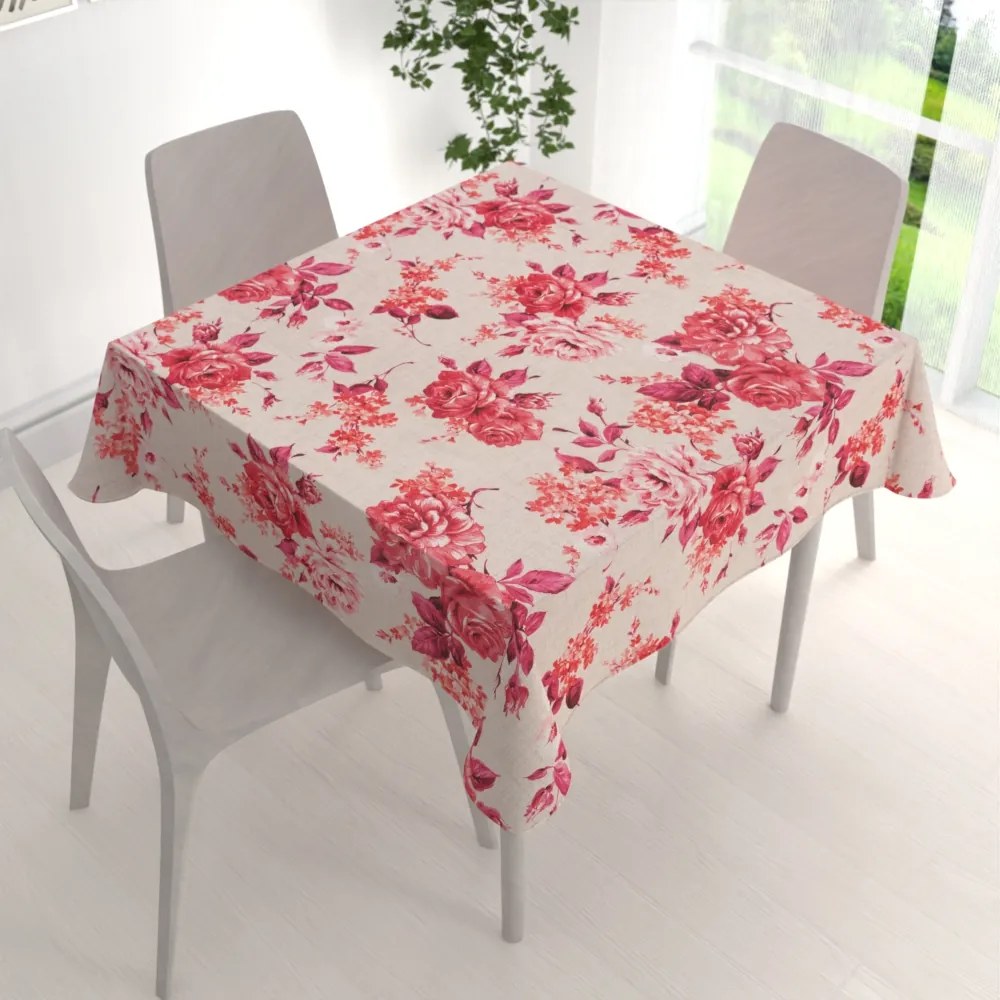 Biante Dekoračný štvorcový obrus Leona LN-116 Červené ruže na režnom 130x130 cm