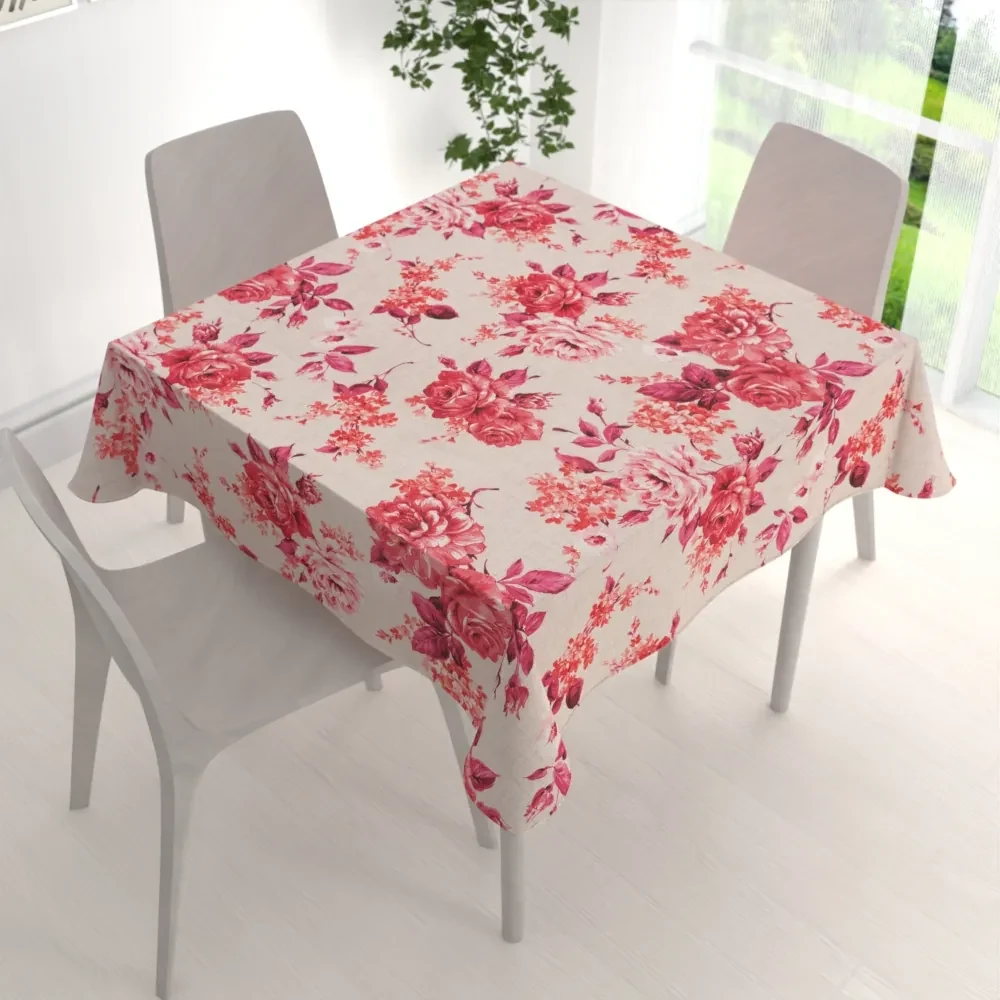 Biante Dekoračný štvorcový obrus Leona LN-116 Červené ruže na režnom 90x90 cm