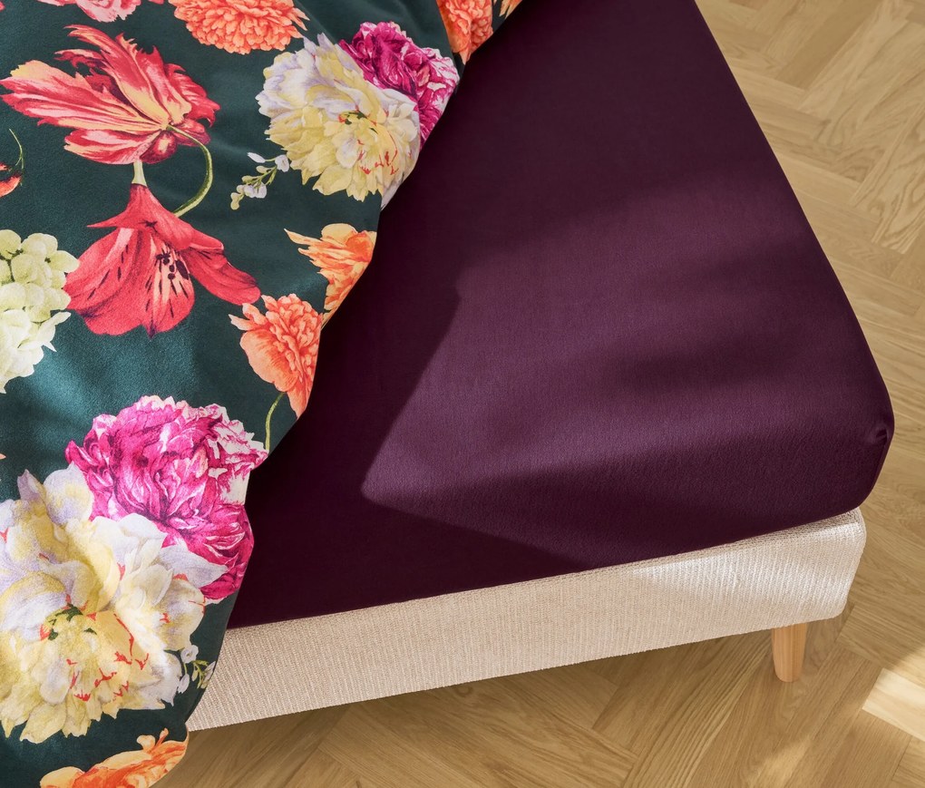 Flanelové napínacie prestieradlo, bordovočervené, nadmerná veľkosť