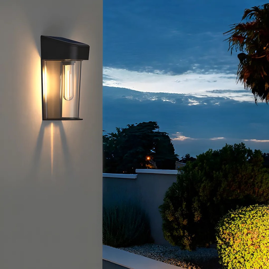 Exteriérové solárne nástenné svietidlo Eno, 1x transparentné/čierne plastové tienildlo