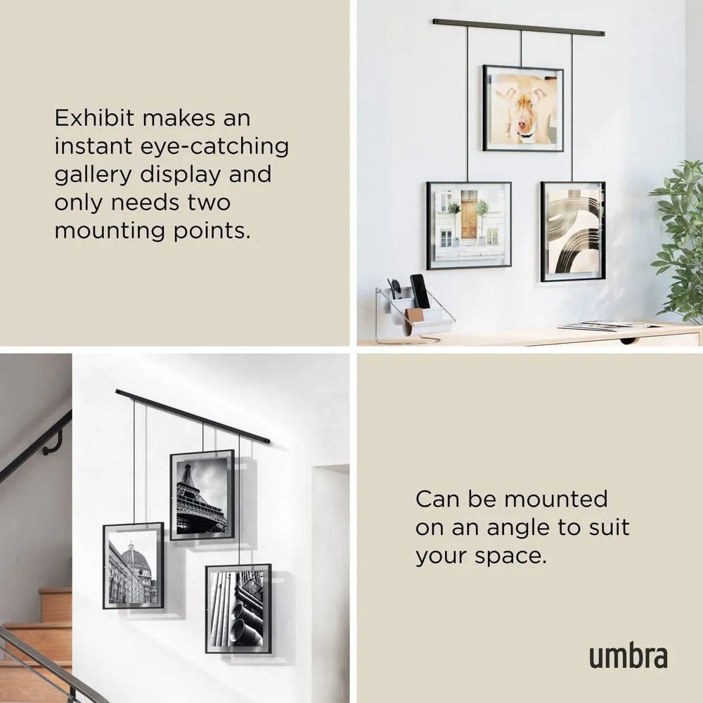 Čierne kovové rámčeky na stenu v súprave 3 ks 73x82 cm Exhibit – Umbra