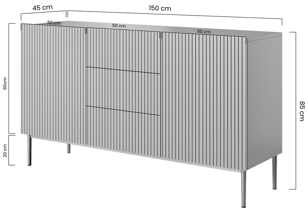 Komoda Nicole 150 cm s zásuvkami - kašmírová / čierna