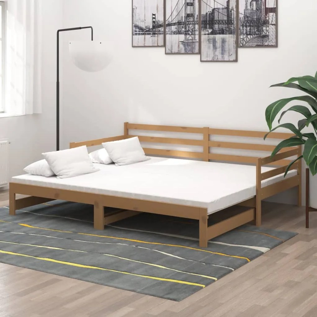 Rozkladacia denná posteľ 2x(90x200)cm, medová, borovicový masív