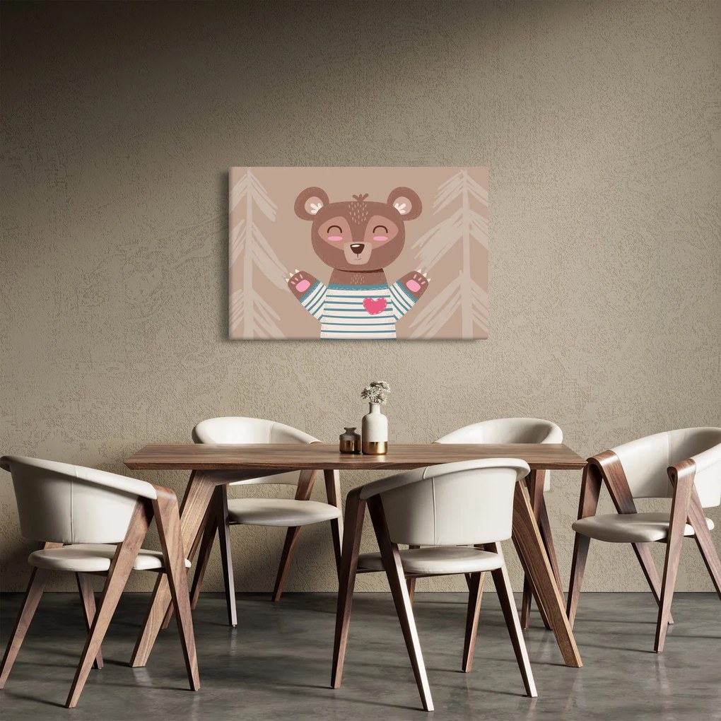 Obraz - Medvedík v pruhovanom tričku (90x60 cm)