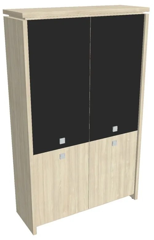Vysoká skriňa Verno 128 x 46 x 210 cm, kombinované dvere, agát / čierna