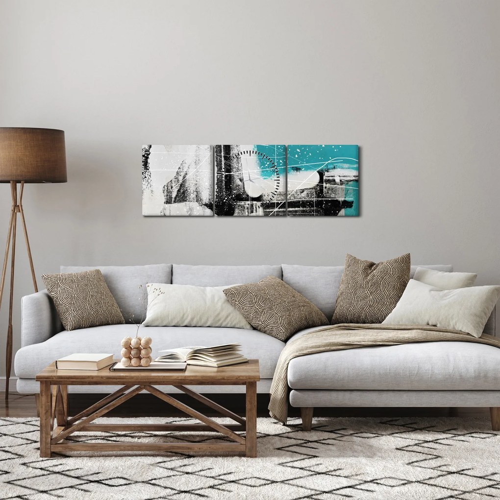 Obraz - Tyrkysová abstrakcia (s hodinami) (90x30 cm)