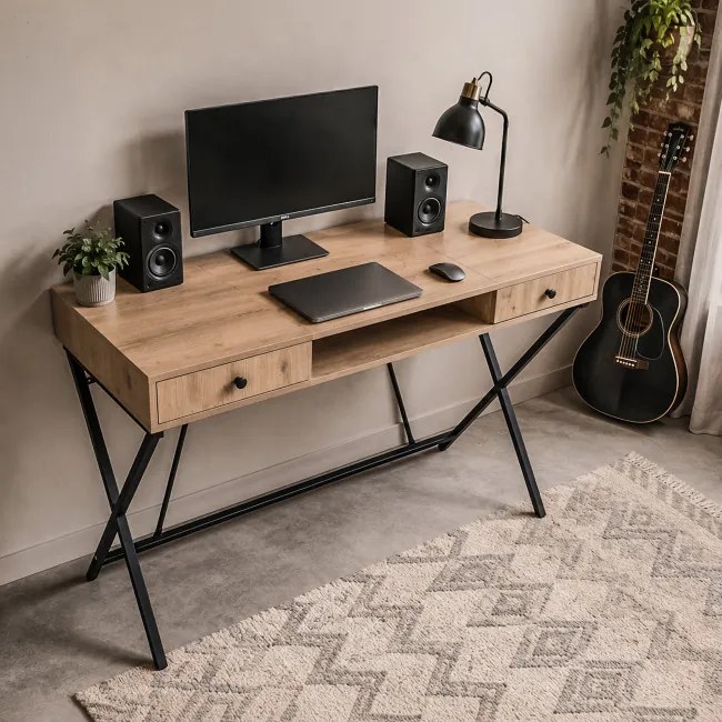 Kancelársky industriálny stôl CROSSLINE dub Artisan / čierne nohy