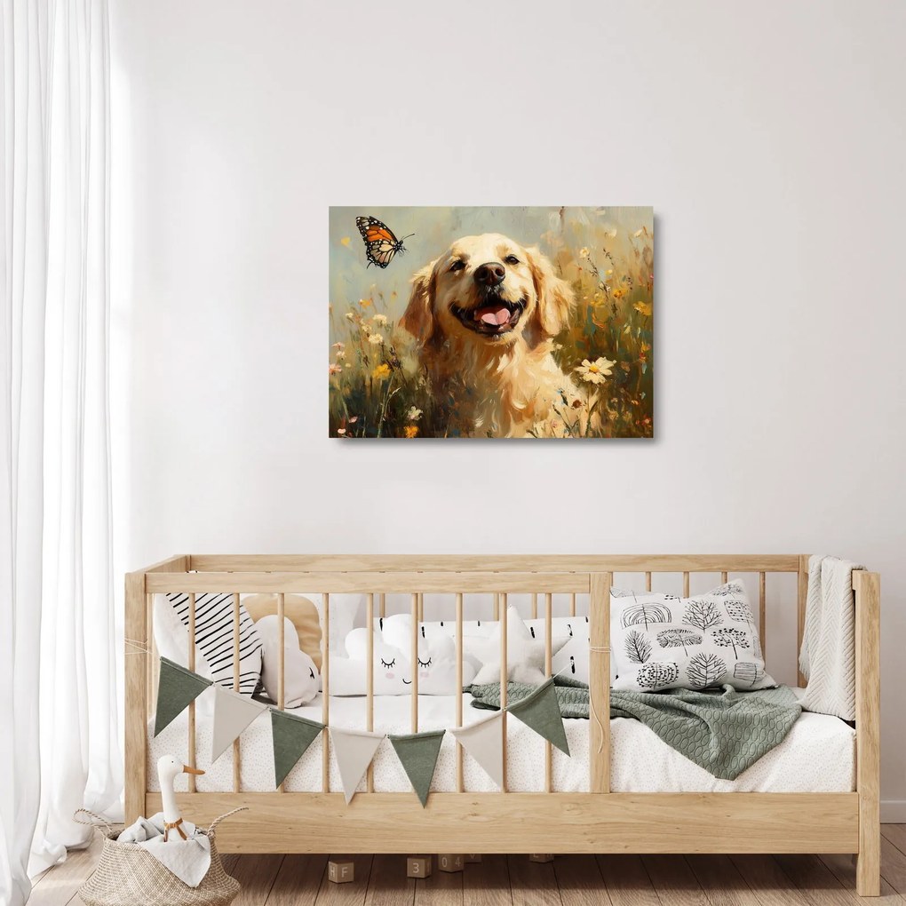 Sklenený obraz - Šťastný psík (70x50 cm)