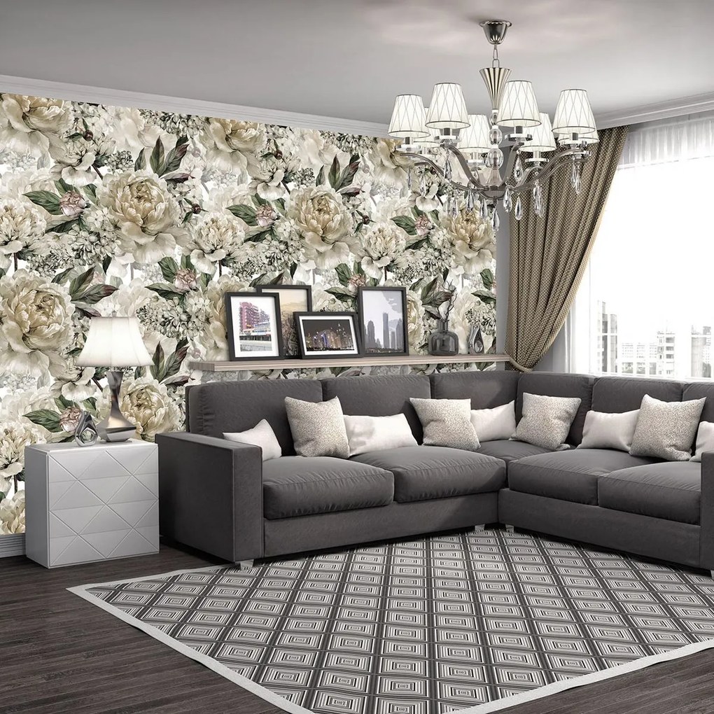 Fototapeta - Béžové pivonky (152,5x104 cm)