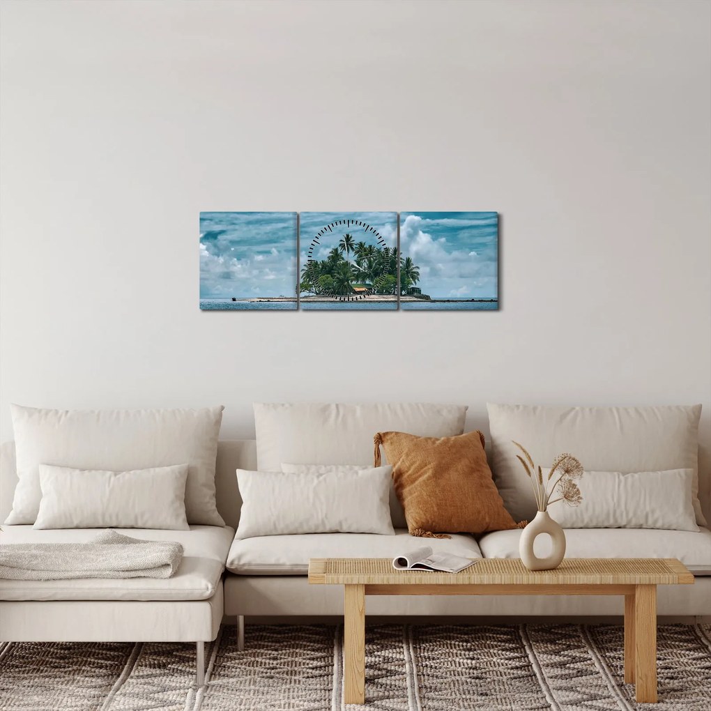Obraz - ostrov v mori (s hodinami) (90x30 cm)