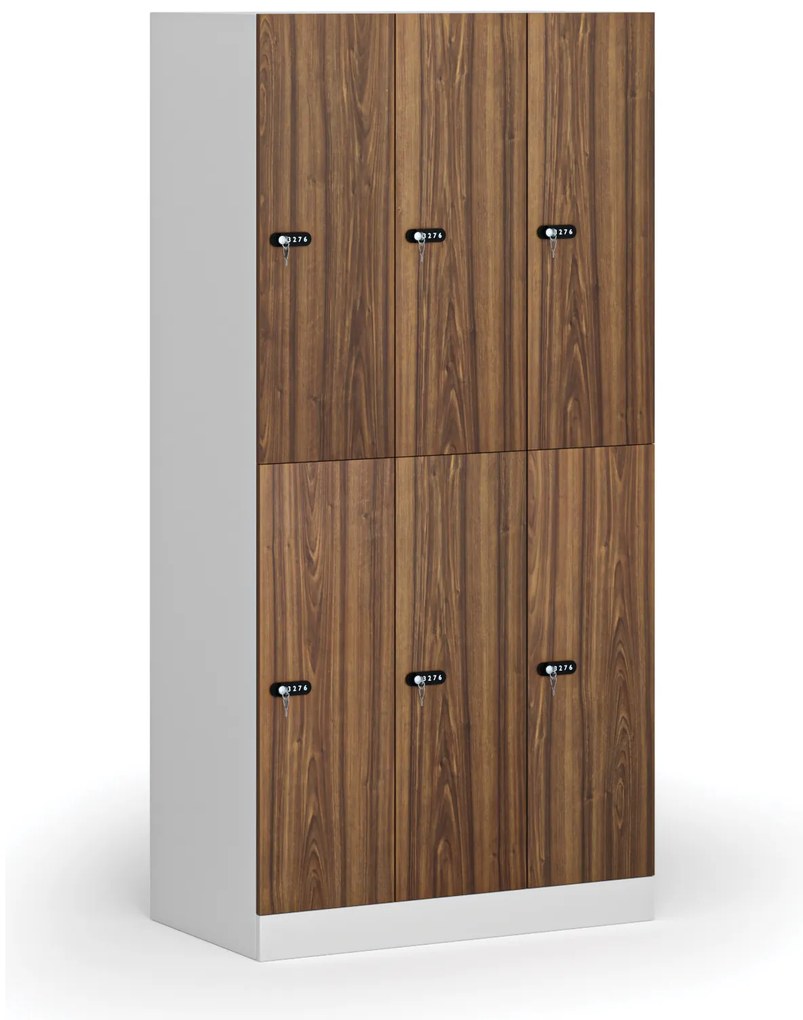 Šatníková skrinka S1 s úložnými boxmi, 6 boxov, 1850 x 900 x 500 mm, demont, mechanický kódový zámok, laminované dvere, orech