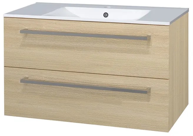 Mereo Mereo, Bino, kúpeľňová skrinka s keramickým umývadlom 101 cm, biela, dub, MER-CN632