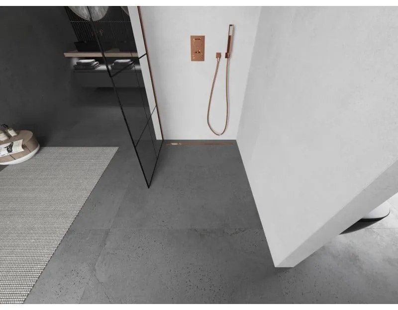 Mexen Kioto L, sprchová zástena Walk-In 80 x 200 cm, 8mm číre sklo čierny vzor, ružové zlato profil, 800-080-103-60-77