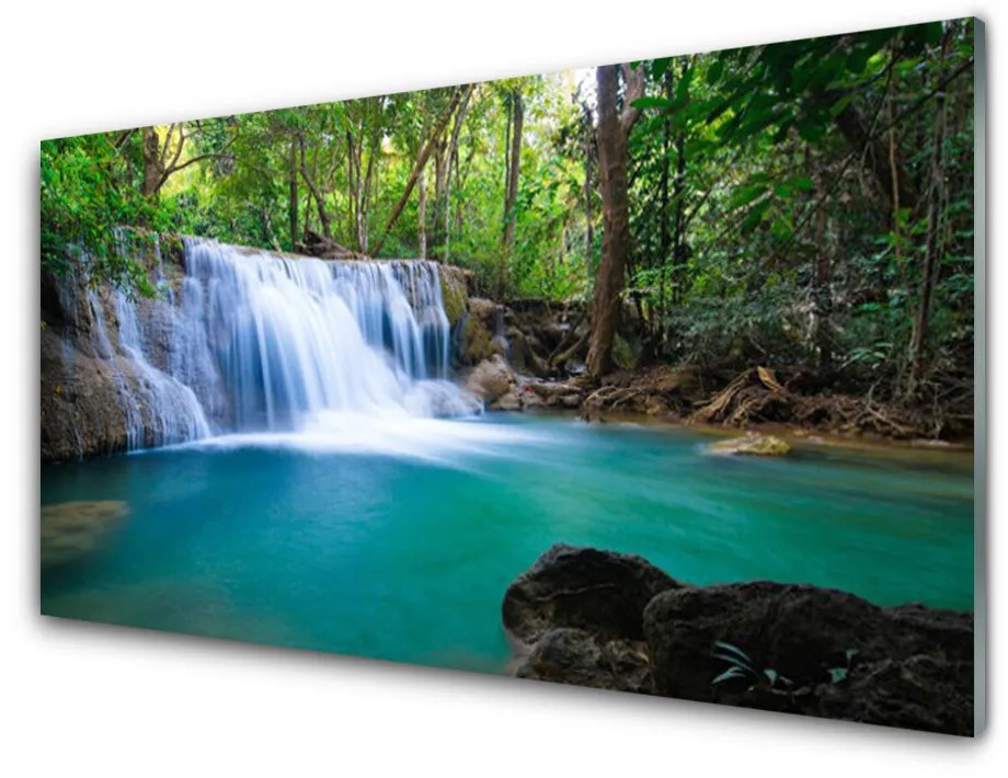 Nástenný panel  Vodopád jazero les príroda 140x70cm