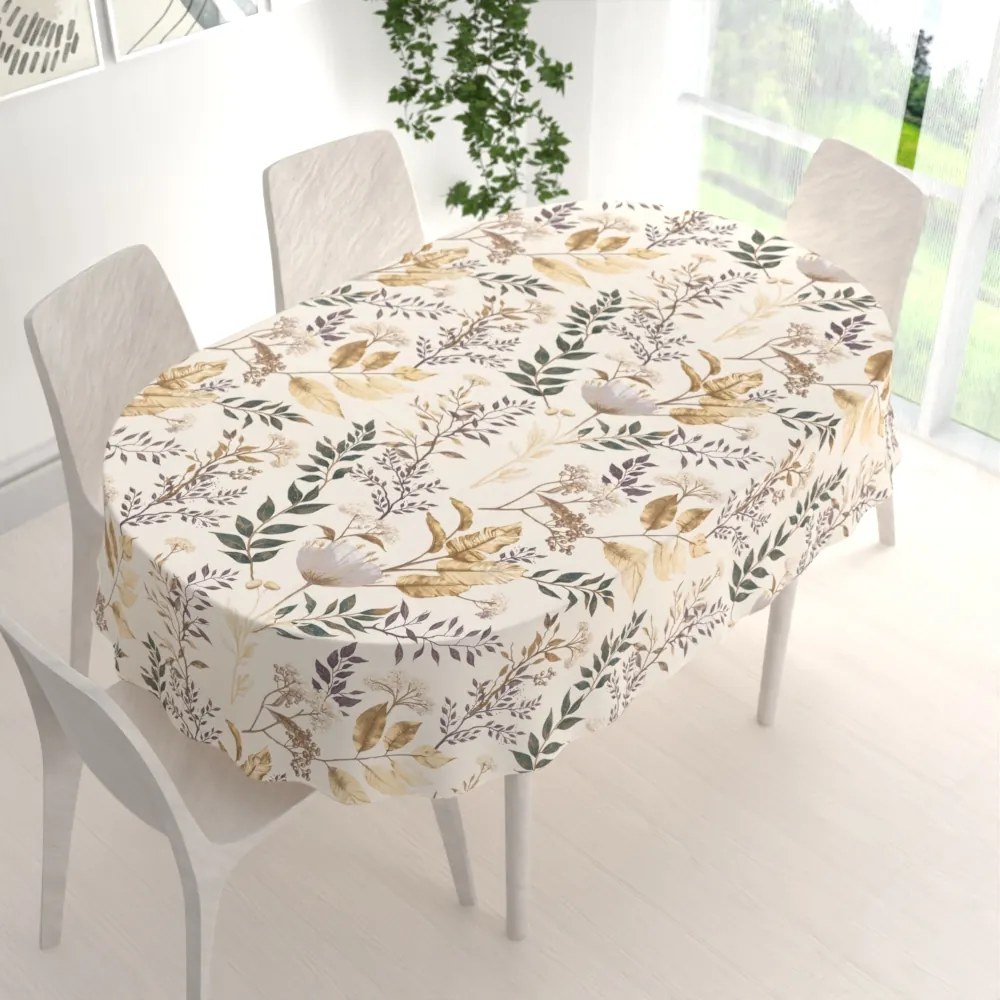 Biante Bavlnený oválny obrus Sandra SA-544 Jesenné vetvičky na krémovom 80x120 cm