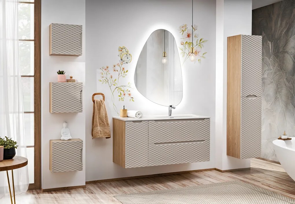 Závesná skrinka pod umývadlo Ocean Beige s doskou 90 cm béžová/dub olejovaný