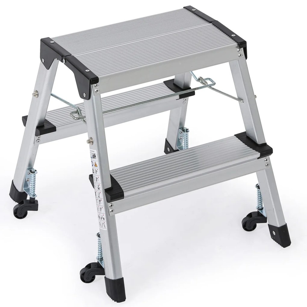 Hliníkové skladacie schodíky s kolieskami, obojstranné, výška 420 mm