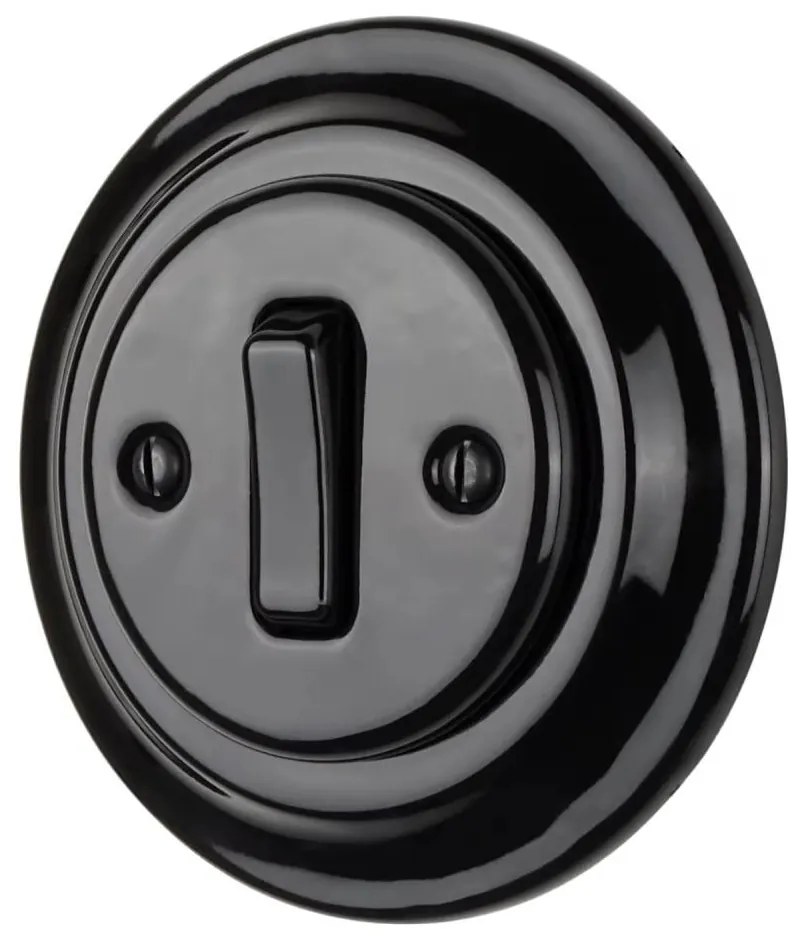 Bohemia-Design - Retro porcelánový jednoduchý vypínač s rámikom č. 6 čierny