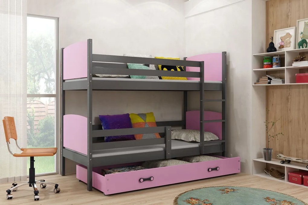 Poschodová posteľ TAMI - 160x80cm - Grafitová - Ružová