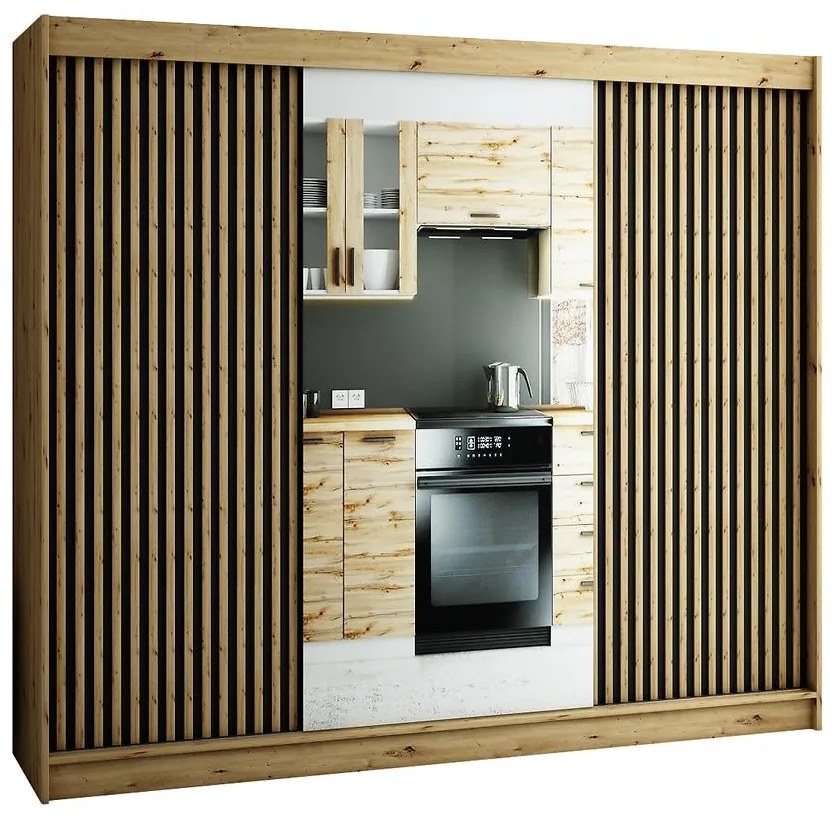 Skriňa Lamelo 2 250 Dub Artisan/čierna/Zrkadlo