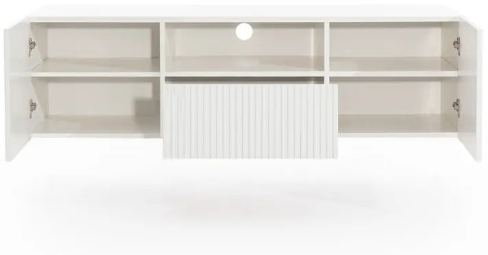 Závesný TV stolík Nicole 150 cm s otvorenou policou - biela / biela mat