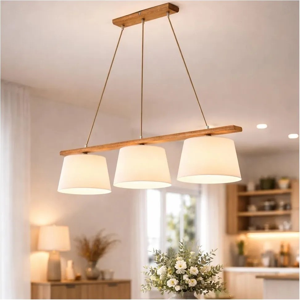 Závesný luster AIDA na lanku, 3× E27 (max. 60 W), 230 V, priemer 25 cm, dub