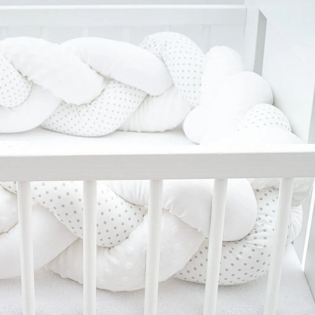 Ochranný mantinel do postieľky vrkoč New Baby Minka a Bodky sivý
