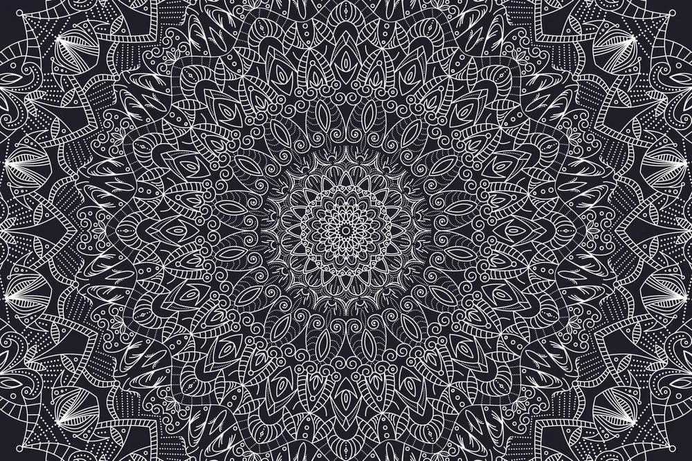 Tapeta detailná ozdobná Mandala v čiernobielom - 375x250