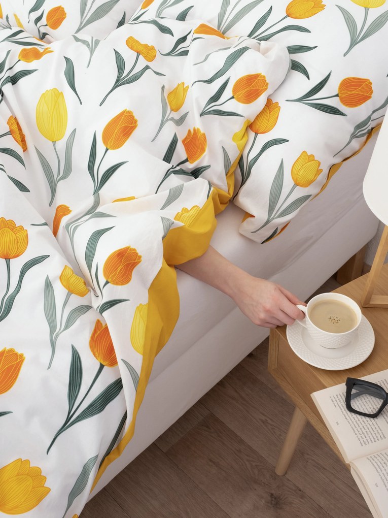 Bavlnené obliečky Renforcé - Kvety tulipánov oranžové