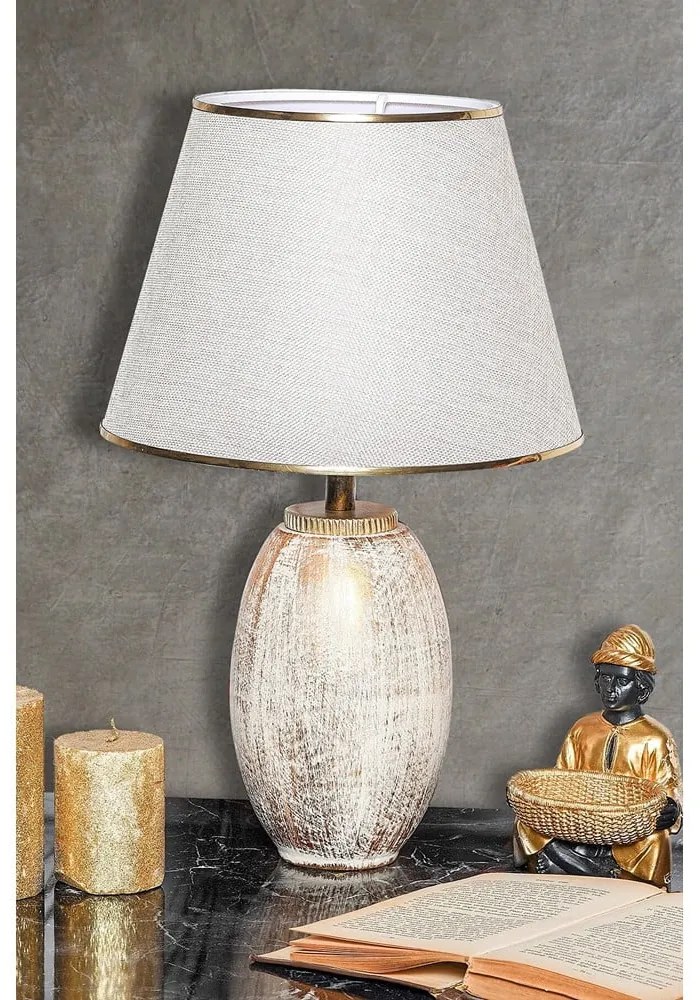 Krémovobiela/v zlatej farbe stolová lampa s textilným tienidlom (výška 50 cm) Yakamoz – Opviq lights