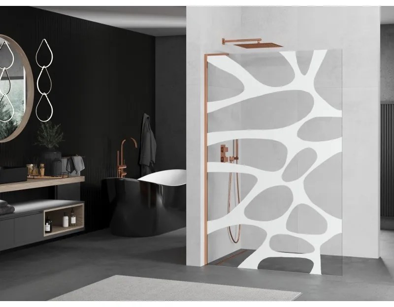 Mexen Kioto L, sprchová zástena Walk-In 80 x 200 cm, 8mm číre sklo biely vzor, ružové zlato profil, 800-080-103-60-97