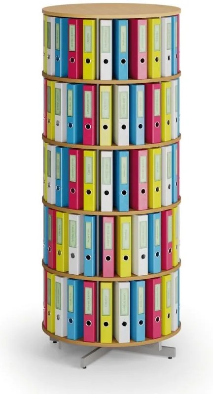 Otočný regál na zakladače, 5 poschodí, buk