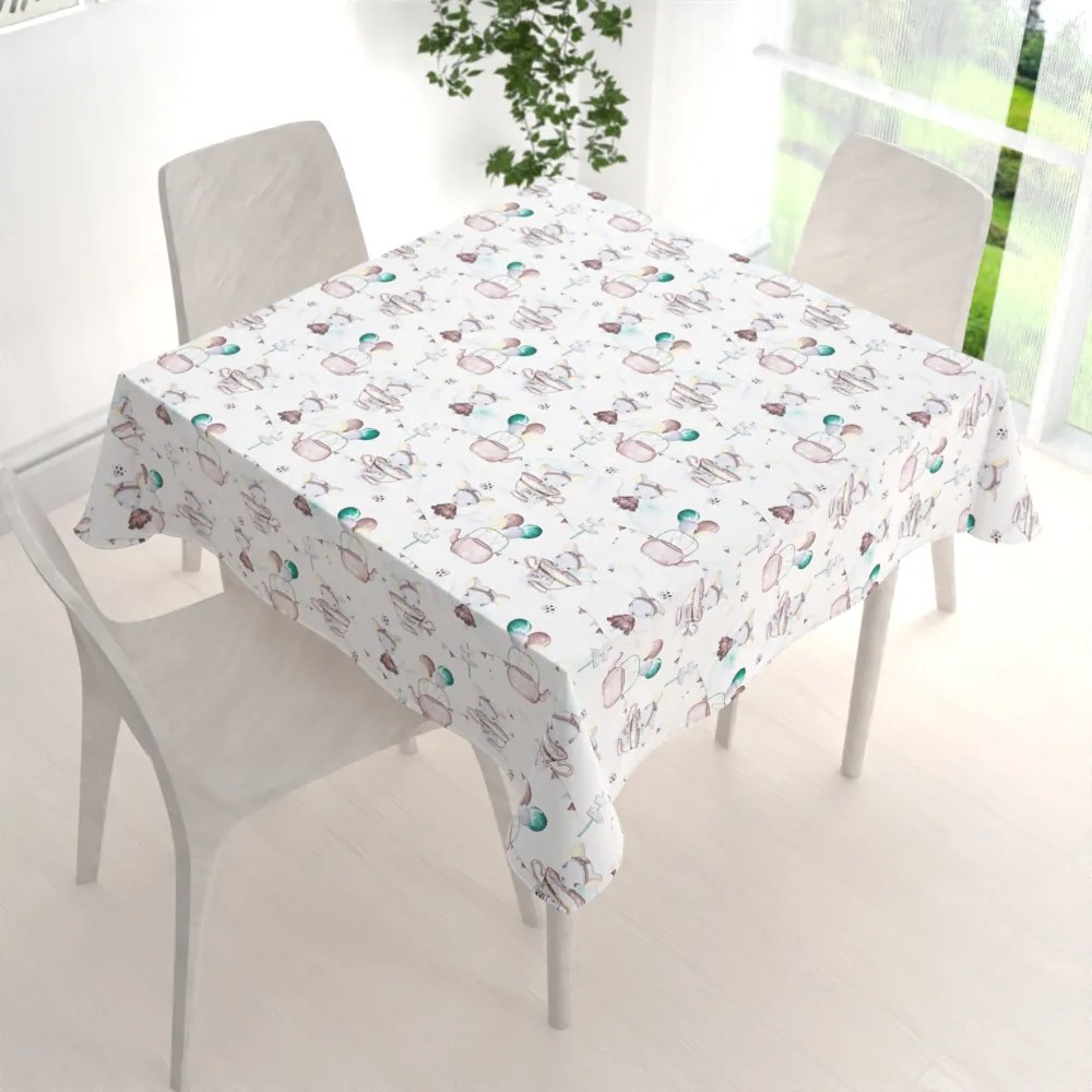 Biante Detský bavlnený štvorcový obrus Sandra SA-372 Myšky a konvičky na bielom 40x40 cm