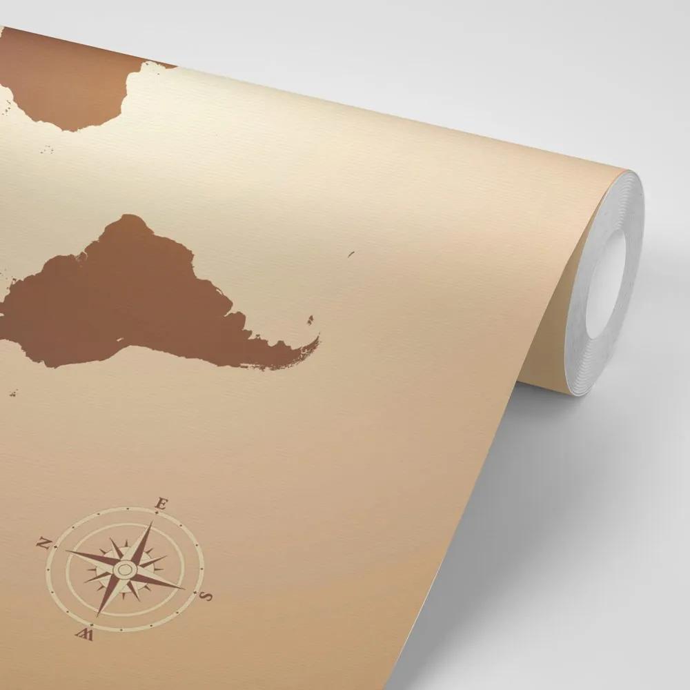 Samolepiaca tapeta moderná mapa sveta v sépiovom prevedení