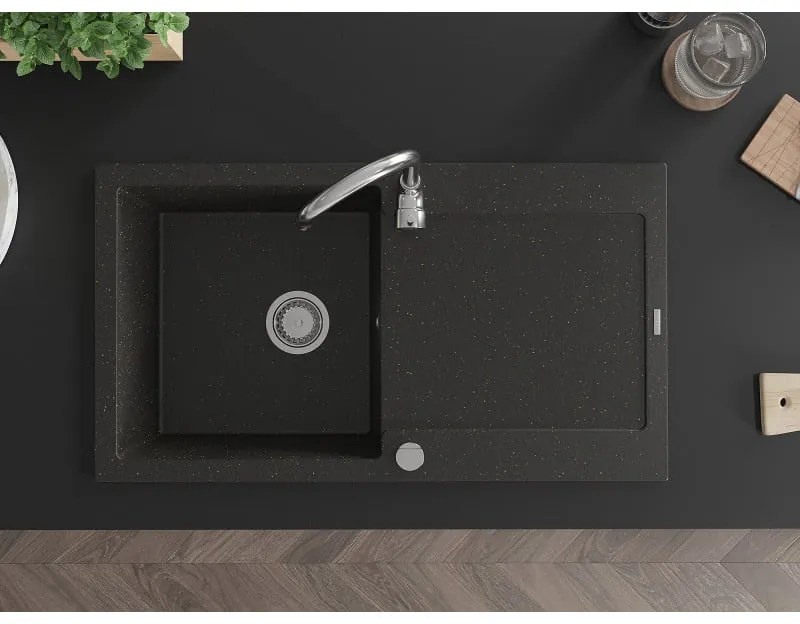Mexen Leo - drez granitový 90x50cm, 1-komorový, čierna-zlatá, 6501901010-75