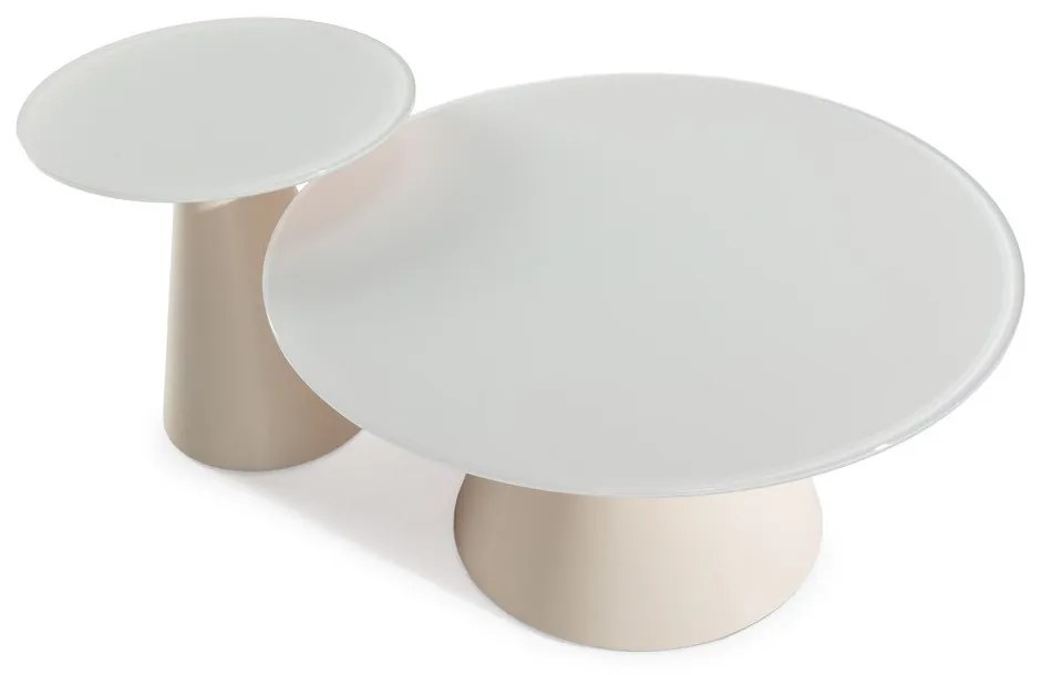 Krémovobiele okrúhle konferenčné stolíky v súprave 2 ks so sklenenou doskou ø 80 cm Vida – MOME
