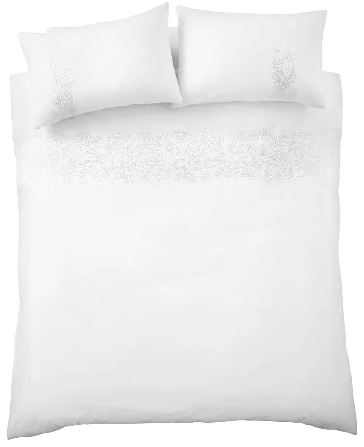 Biele bavlnené obliečky na dvojlôžko/predĺžené 230x220 cm Embroidery Floral – Bianca