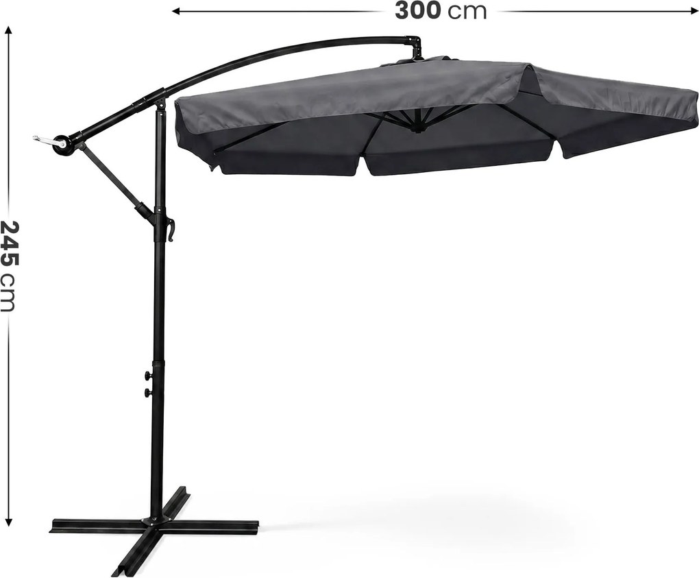 Záhradný slnečník CYNIA s bočnou nohou 300 cm tmavošedý