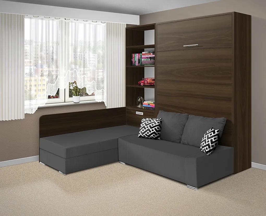 Nabytekmorava Sklápacia posteľ s pohovkou VS 21075 - 200x140 cm farba pohovky: Hnedá, Typ farebného prevedenia: Agát / dvere biele LESK
