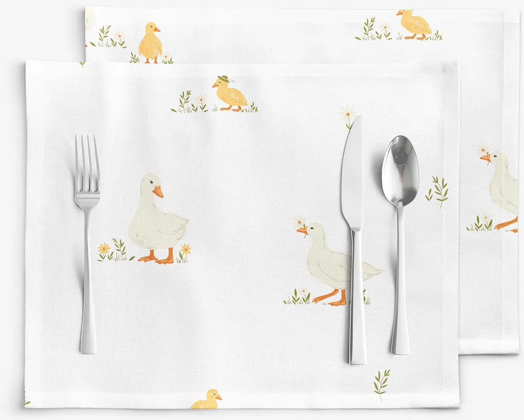 Goldea veľkonočné prestieranie na stôl 100% bavlnené plátno - kačice - sada 2ks 30 x 40 cm