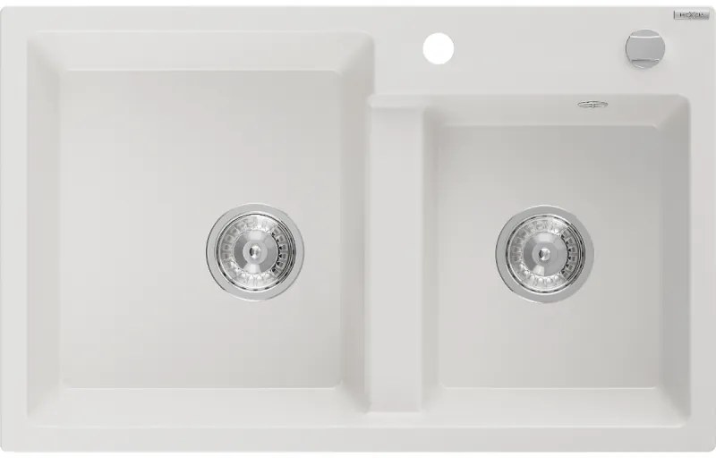 Mexen Tomas, granitový drez 800x500x190 mm, 2-komorový, biela, 6516802000-20