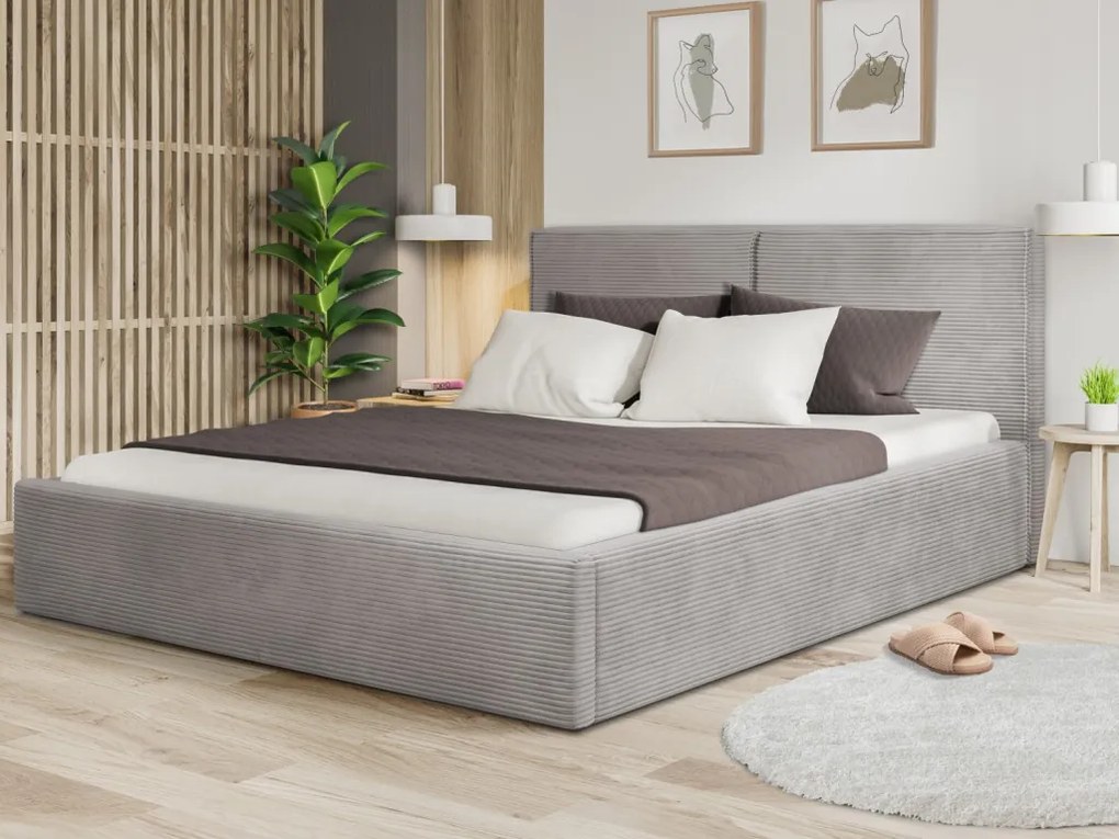 Posteĺ Inez 180x200 cm, svetlo šedá štrukturovaná látka