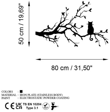 Nástenná dekorácia 80x50 cm vetva kov