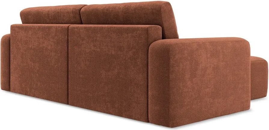 Ženilková rozkladacia/s úložným priestorom rohová pohovka v terakotovej farbe (ľavý roh/s leňoškou) Kona – Makamii