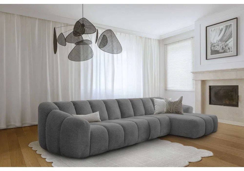 Sivá rohová pohovka (pravý roh/s leňoškou) Shell – Miuform